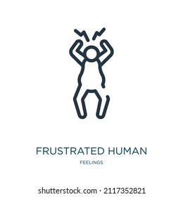 frustrated human thin line icon. human, head linear icons from feelings concept isolated outline sign. Vector illustration symbol element for web design and apps.