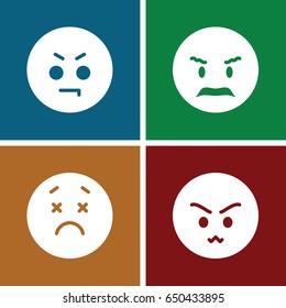 Frustrated icons set. set of 4 frustrated filled icons such as angry emot