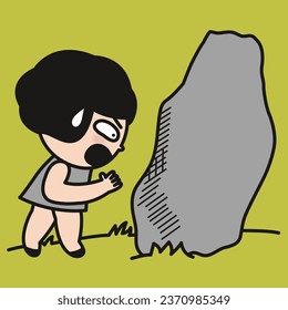 Frustrated Introvert Girl Talking To The Rock Object To Get Her Thoughts Out. Hate Socializing With People Concept Card Character illustration