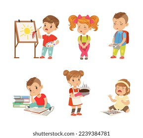 Frustrated Kids Experiencing Their Failures and Mistakes Vector Set