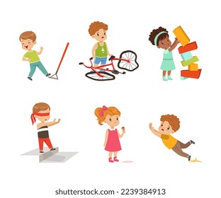 Frustrated Kids Experiencing Their Failures and Mistakes Vector Set