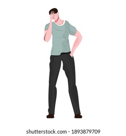 Frustrated male character flat icon on white background vector illustration