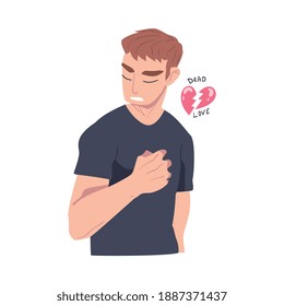 Frustrated Man with Broken Heart Feeling Agony Because of Unhappy Love Vector Illustration