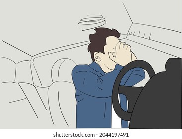 Frustrated man in the car. Hand drawn style vector design illustrations.