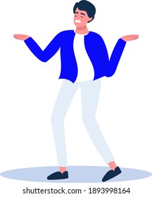 Frustrated, the man threw out his arm to the side, despair. A man does not know what to do, sadness. Vector flat illustration