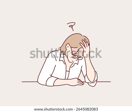 Frustrated Office Worker Feeling Stressed at Work Desk. Hand drawn style vector design illustrations.