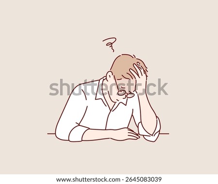 Frustrated Office Worker Feeling Stressed at Work Desk. Hand drawn style vector design illustrations.