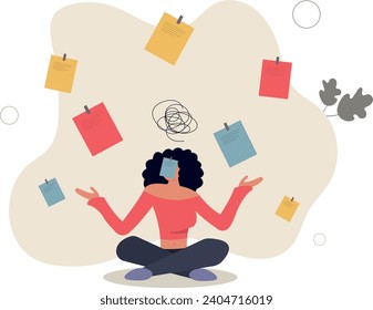 Frustrated or overwhelmed from multitasking, work overload too many tasks, busy overworked, appointment or tired exhausted concept.flat vector illustr