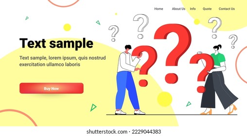 frustrated people with question marks support center frequently asked questions concept horizontal