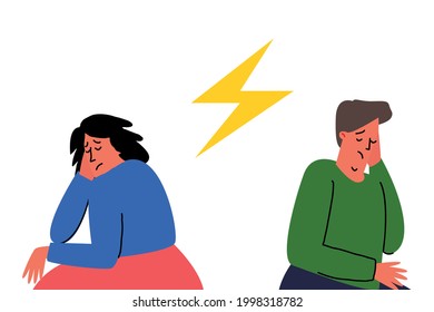 A frustrated, quarreled couple. Man and woman apart, quarrel, resentment