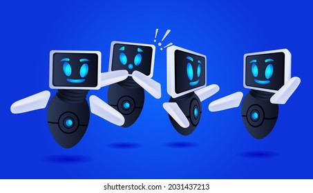 frustrated robots cyborg with exclamation marks help support service FAQ problem artificial intelligence
