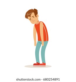 Frustrated sad boy character standing hunched vector Illustration