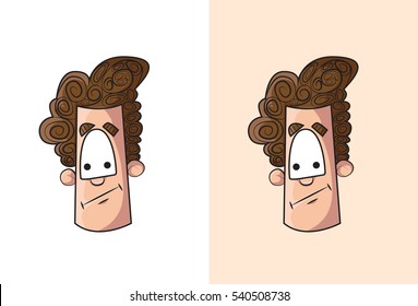 Frustrated sad boy face with curly hair.Vector illustration