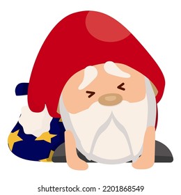 A frustrated Santa Claus with a bag of presents. Character in despair