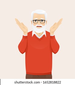 Frustrated senior man expression gesture with hands isolated vector illustration