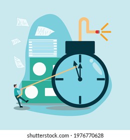 
Frustrated of someone trying to delay the deadline. a bomb-shaped clock. This illustration can be used by freelancers, students, or office workers. Vector illustration in flat style.
