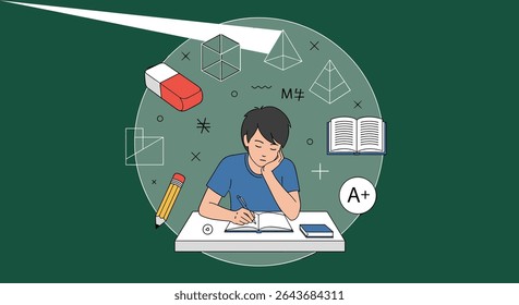 Frustrated Student Studying Late Into the Night Trying to Grasp Complex Concepts
