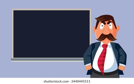 
Frustrated Teacher Standing in Front of a Classroom Vector Cartoon. Schoolmaster having an authoritarian strict attitude threatening with punishment 
