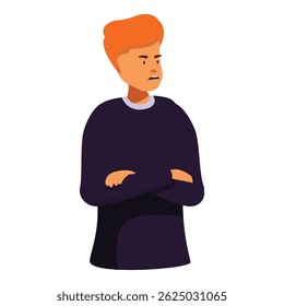 Frustrated teenager boy with red hair is folding his arms, feeling angry and annoyed