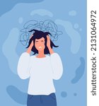 Frustrated woman concept. Girl in panic and horror. Psychological problems and difficulties, discomfort. Stray and depression, loneliness, panic and stress, burnout. Cartoon flat vector illustration