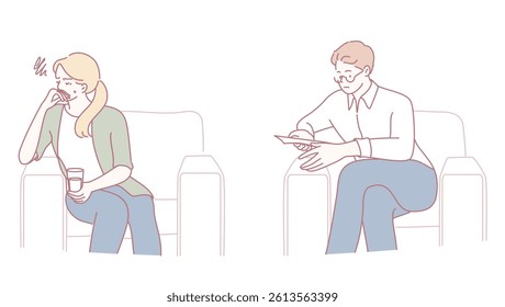 A frustrated woman and a distracted man illustrate the challenges of modern communication in contemporary life