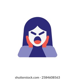 Frustrated Woman Screaming with Wrinkled Forehead