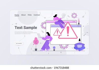 frustrated women reacting to danger exclamation marks problem cyber attack hacking warning signal scam alert