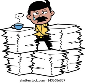 Frustrated Worker Having a Tea - Indian Cartoon Man Father Vector Illustration