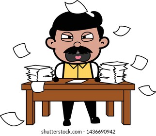 Frustrated Worker - Indian Cartoon Man Father Vector Illustration