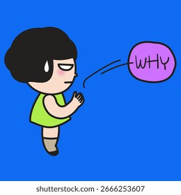 Frustrated Young Lady Throwing Out Word Why Concept Cartoon Character illustration
