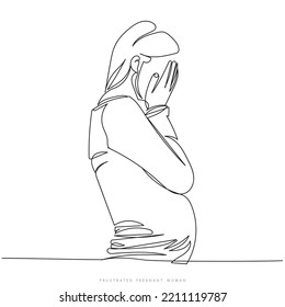 Frustrated Young Pregnant Women.Pregnancy And Infant Loss Remembrance Day. Pregnancy Mood Swings. Hard Phase. Motion Sickness. Sadness And Depression. Still Child Birth.Overwhelmed New Mother.line Art