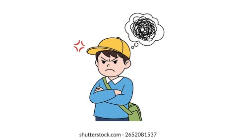 Frustrated young student with crossed arms thinking about school problems and feeling angry