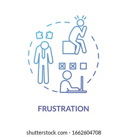 Frustration blue concept icon. Stressed manager. Nervous worker with migraine. Unhappy employee. Burnout symptom idea thin line illustration. Vector isolated outline RGB color drawing