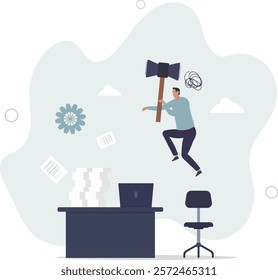 Frustration and chaos from computer problem or tech failure, stressful or anxiety from overworked or disappointment and mistake concept.flat characters.