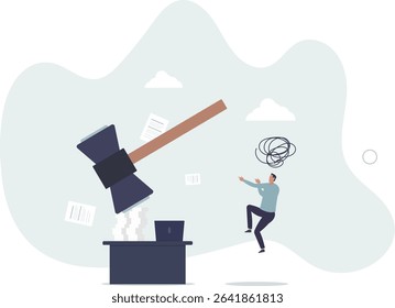 Frustration and chaos from computer problem or tech failure, stressful or anxiety from overworked or disappointment and mistake concept. character life .