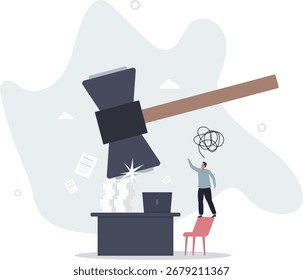 Frustração e caos de problema de computador ou falha de tecnologia, estressante ou ansiedade de sobrecarregado ou desapontamento e erro concept.life e emprego de pessoas.