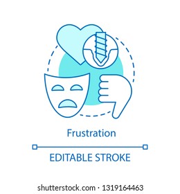 Frustration concept icon. Disappointment idea thin line illustration. Discontent annoyance. Falls short of expectations. Stressed fatigue feeling. Vector isolated outline drawing. Editable stroke