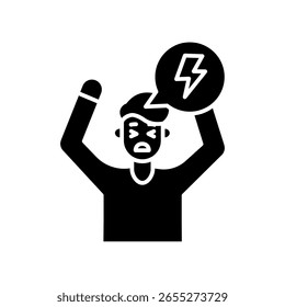 Frustração emoção ícone plano preto para projetos digitais e de impressão.  Ícones mínimos de limpeza para aplicativos e sites. Ícones simples modernos para UI UX e branding
