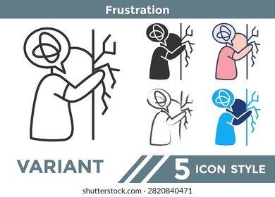 Frustration icon representing stress, obstacles, emotional tension, perseverance, resilience, and mental wellbeing. Line, Filled, Color, Hand drawn style.