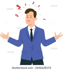 Frustration men angry shout stressful men upset character vector bussinness men  