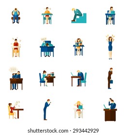 Frustration And Upset People Man And Woman Hysterical Emotion Flat Color Icon Set Isolated Vector Illustration