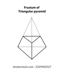 Frustum of Triangular Pyramid geometric shapes. Vector illustration of isolated on white.  icon, print, geometry design. Oblique Truncated Triangular clipart. outline drawing.