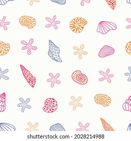 Frutti di Mare - Vector seamless pattern design with colorful starfish and seashells. Marine and ocean themed pattern full of ocean life! 
