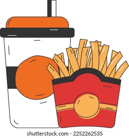 Fritteppiche und kalte Vektorsymbol, Symbol für Fast Food, Junk Food-Schild, beliebte preiswerte Stockillustration mit gutem Geschmack, französisches Fries- und Drink-Konzept