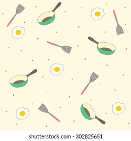 Fry egg cooking seamless background. vector design illustration.