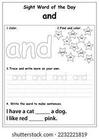 Fry List of Sight Words, digital activities forchildren, Worksheet for sight words for kindergarten and primary school