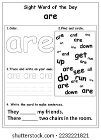 Fry List of Sight Words, digital activities forchildren, Worksheet for sight words for kindergarten and primary school