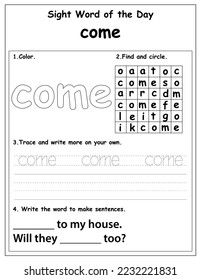 Fry List of Sight Words, digital activities forchildren, Worksheet for sight words for kindergarten and primary school