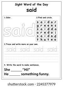 Fry List of Sight Words, digital activities forchildren, Worksheet for sight words for kindergarten and primary school