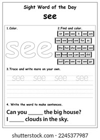 Fry List of Sight Words, digital activities forchildren, Worksheet for sight words for kindergarten and primary school